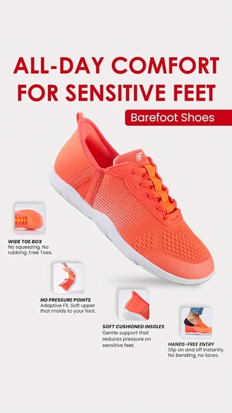 barefoot shoes, minimalist shoes, wide toe shoes, athletic shoes, running shoes, comfort shoes, zero drop shoes, product launch, minimalist, fresh, trustworthy, red, neutral